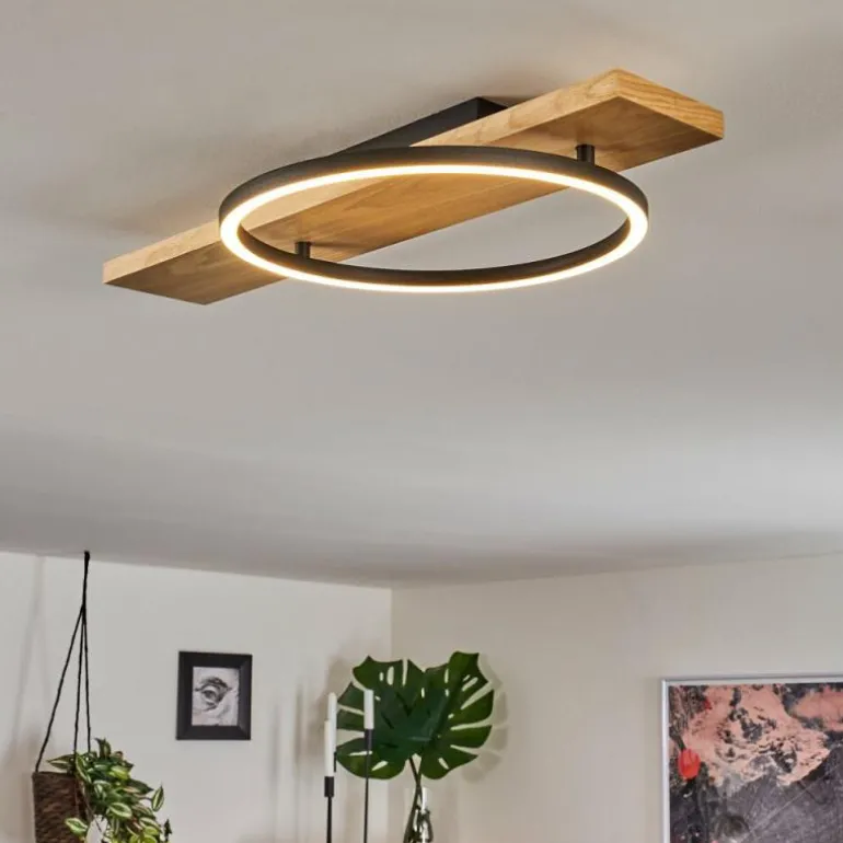 Plafonnier Pompu LED Bois clair, Noir, 1 lumière