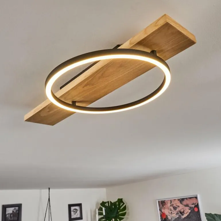 Plafonnier Pompu LED Bois clair, Noir, 1 lumière