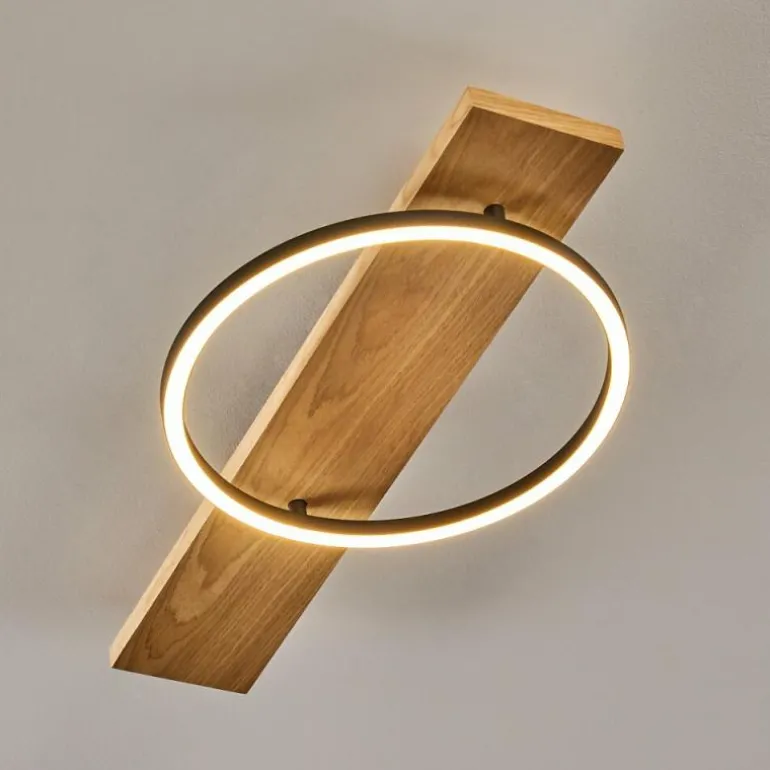 Plafonnier Pompu LED Bois clair, Noir, 1 lumière