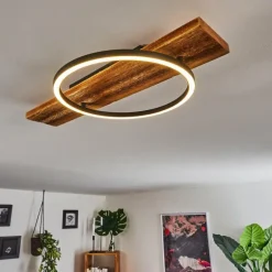 Plafonnier Pompu LED Bois foncé, Noir, 1 lumière