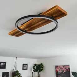 Plafonnier Pompu LED Bois foncé, Noir, 1 lumière