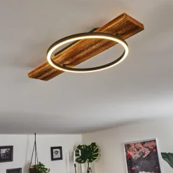 Plafonnier Pompu LED Bois foncé, Noir, 1 lumière