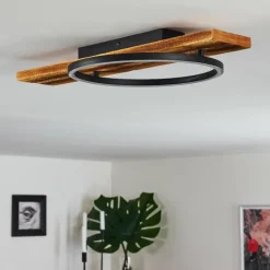 Plafonnier Pompu LED Bois foncé, Noir, 1 lumière