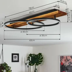 Plafonnier Pompu LED Bois foncé, Noir, 2 lumières