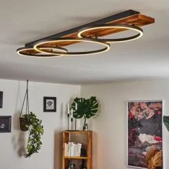 Plafonnier Pompu LED Bois foncé, Noir, 3 lumières