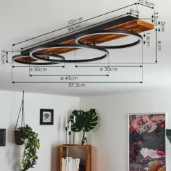 Plafonnier Pompu LED Bois foncé, Noir, 3 lumières