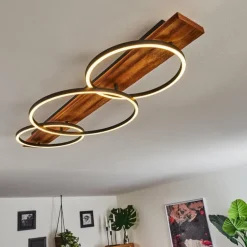 Plafonnier Pompu LED Bois foncé, Noir, 3 lumières