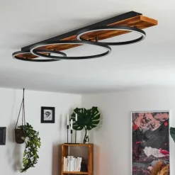 Plafonnier Pompu LED Bois foncé, Noir, 3 lumières