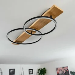 Plafonnier Pompu LED Bois clair, Noir, 2 lumières