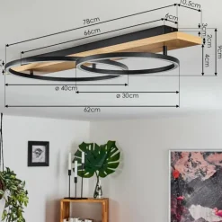 Plafonnier Pompu LED Bois clair, Noir, 2 lumières