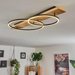 Plafonnier Pompu LED Bois clair, Noir, 2 lumières