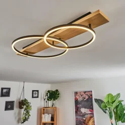 Plafonnier Pompu LED Bois clair, Noir, 2 lumières