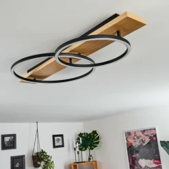 Plafonnier Pompu LED Bois clair, Noir, 2 lumières