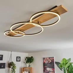 Plafonnier Pompu LED Bois clair, Noir, 3 lumières