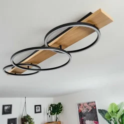 Plafonnier Pompu LED Bois clair, Noir, 3 lumières
