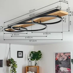 Plafonnier Pompu LED Bois clair, Noir, 3 lumières