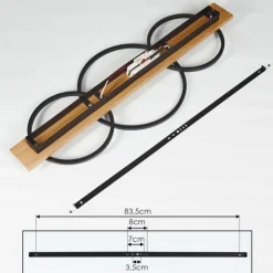 Plafonnier Pompu LED Bois clair, Noir, 3 lumières