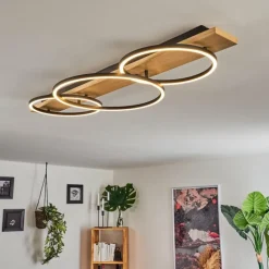 Plafonnier Pompu LED Bois clair, Noir, 3 lumières