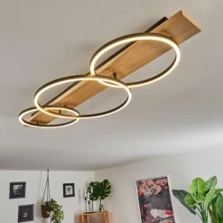 Plafonnier Pompu LED Bois clair, Noir, 3 lumières