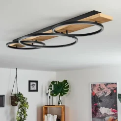 Plafonnier Pompu LED Bois clair, Noir, 3 lumières