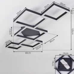 Plafonnier Pourao LED Noir, Blanc, 1 lumière, Télécommandes