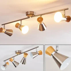 Plafonnier Pulau Bois clair, Nickel mat, 4 lumières