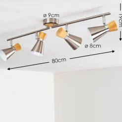 Plafonnier Pulau Bois clair, Nickel mat, 4 lumières