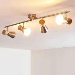 Plafonnier Pulau Bois clair, Nickel mat, 4 lumières