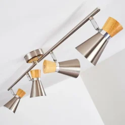 Plafonnier Pulau Bois clair, Nickel mat, 4 lumières