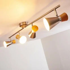 Plafonnier Pulau Bois clair, Nickel mat, 4 lumières