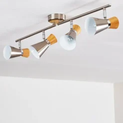 Plafonnier Pulau Bois clair, Nickel mat, 4 lumières