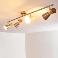 Plafonnier Pulau Bois clair, Nickel mat, 4 lumières