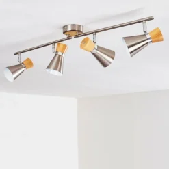 Plafonnier Pulau Bois clair, Nickel mat, 4 lumières