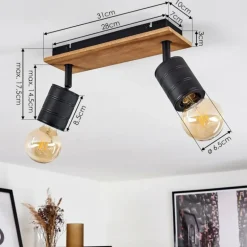 Plafonnier Raccuia Bois foncé, Noir, 2 lumières