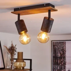 Plafonnier Raccuia Bois foncé, Noir, 2 lumières