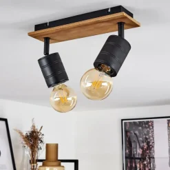 Plafonnier Raccuia Bois foncé, Noir, 2 lumières