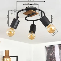 Plafonnier Raccuia Bois foncé, Noir, 3 lumières