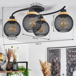 Plafonnier Reiden Noir, 4 lumières