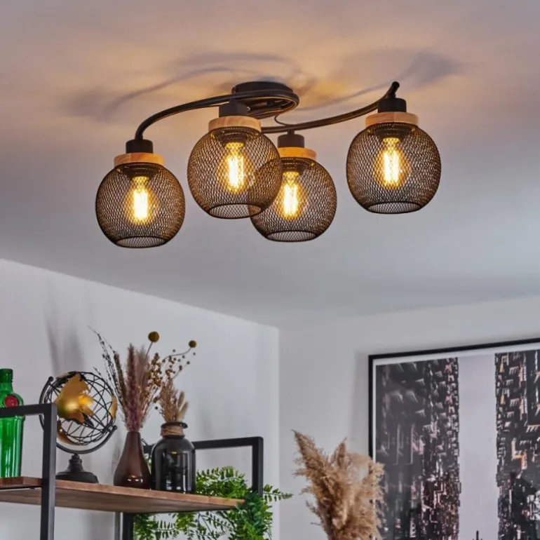 Plafonnier Reiden Noir, 4 lumières