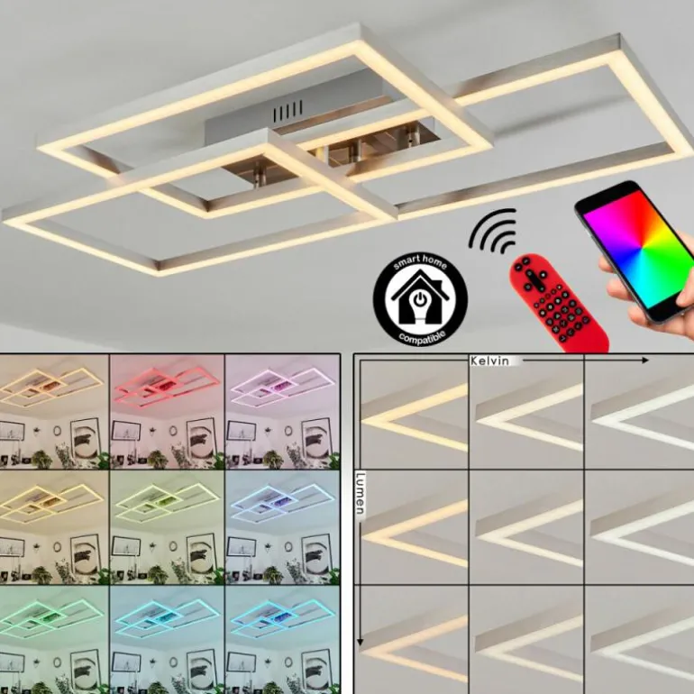 Plafonnier Relous LED Acier inoxydable, 3 lumières, Télécommandes, Changeur de couleurs
