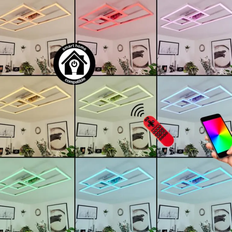 Plafonnier Relous LED Acier inoxydable, 3 lumières, Télécommandes, Changeur de couleurs