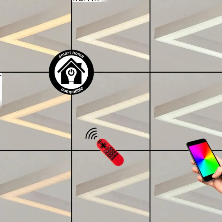 Plafonnier Relous LED Acier inoxydable, 3 lumières, Télécommandes, Changeur de couleurs