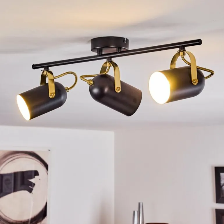 Plafonnier Rialey Laiton, Noir, 3 lumières