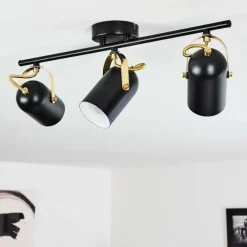 Plafonnier Rialey Laiton, Noir, 3 lumières