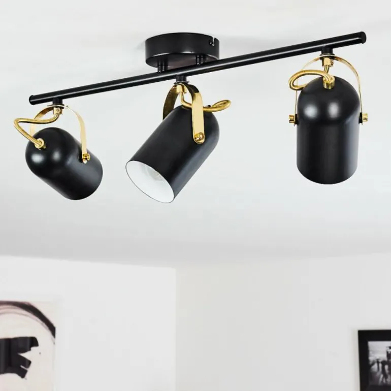 Plafonnier Rialey Laiton, Noir, 3 lumières