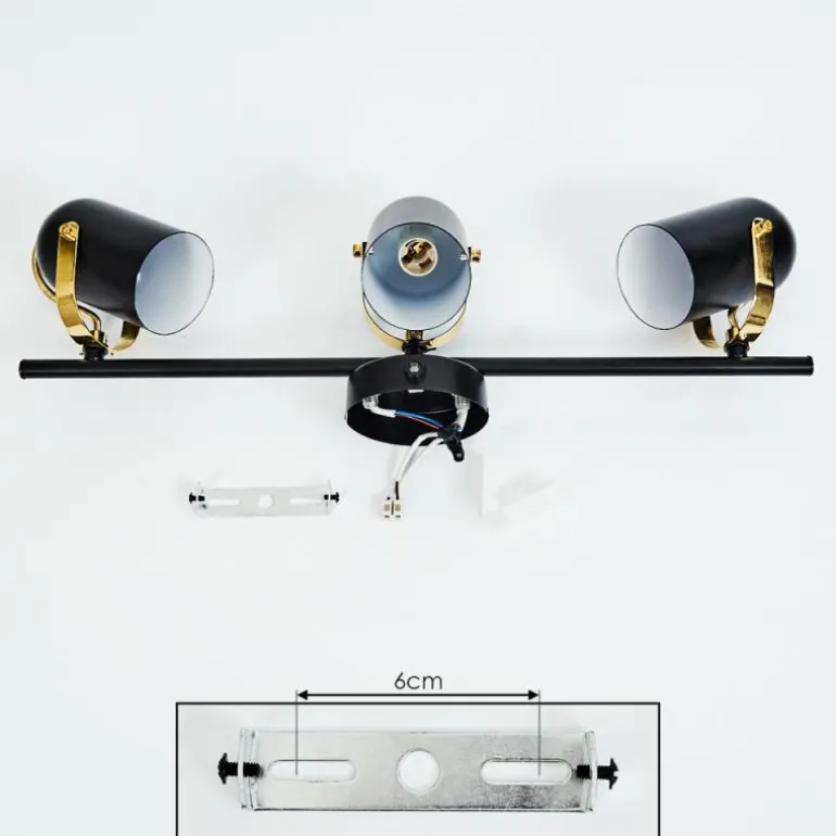 Plafonnier Rialey Laiton, Noir, 3 lumières