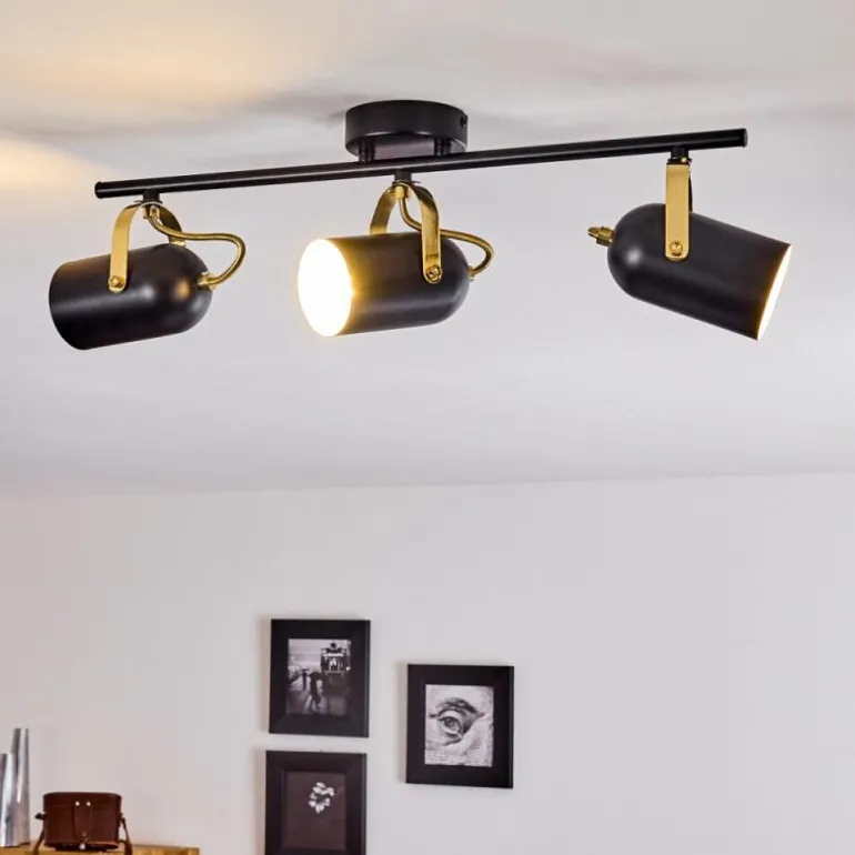 Plafonnier Rialey Laiton, Noir, 3 lumières
