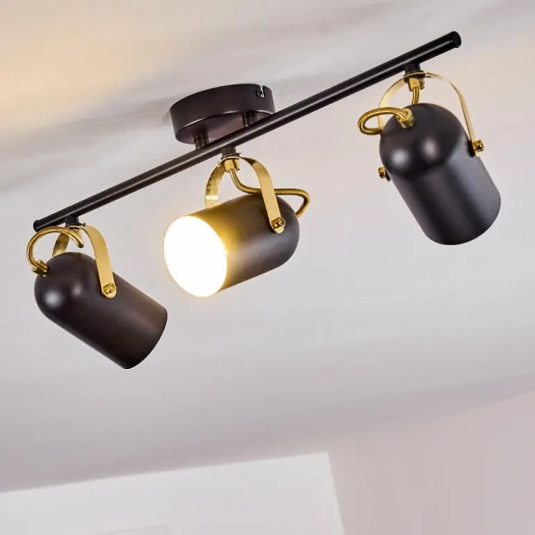 Plafonnier Rialey Laiton, Noir, 3 lumières
