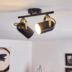 Plafonnier Rialey Laiton, Noir, 2 lumières