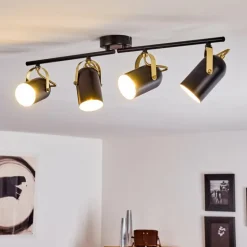 Plafonnier Rialey Laiton, Noir, 4 lumières